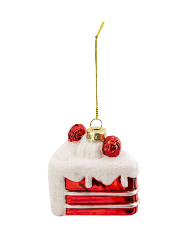 SFERE E PENDAGLI: vendita online Decorazione pendente di Natale pezzo di torta 8cm in vetro rosso e bianco - La magia di Nata...