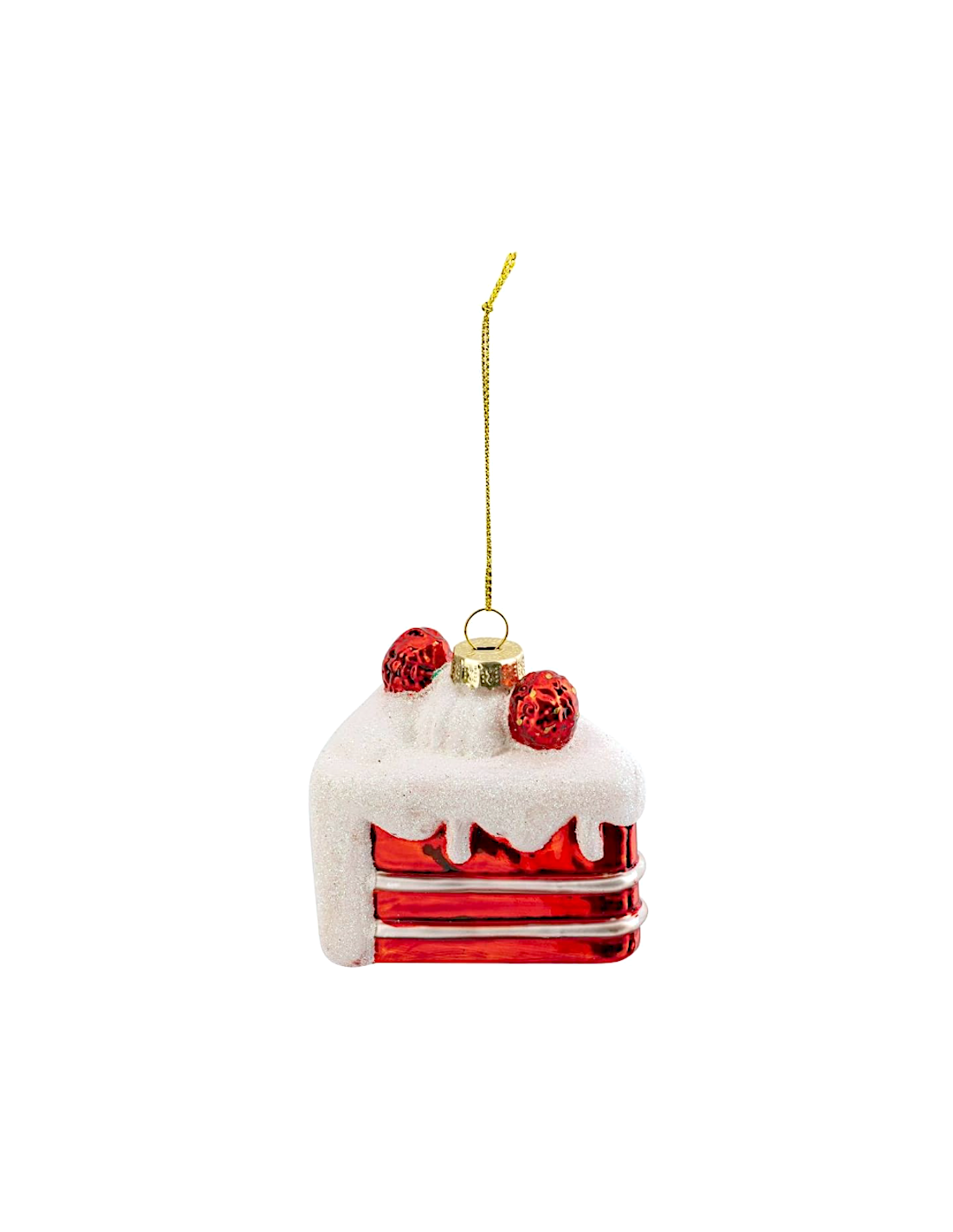 SFERE E PENDAGLI: vendita online Decorazione pendente di Natale pezzo di torta 8cm in vetro rosso e bianco - La magia di Nata...