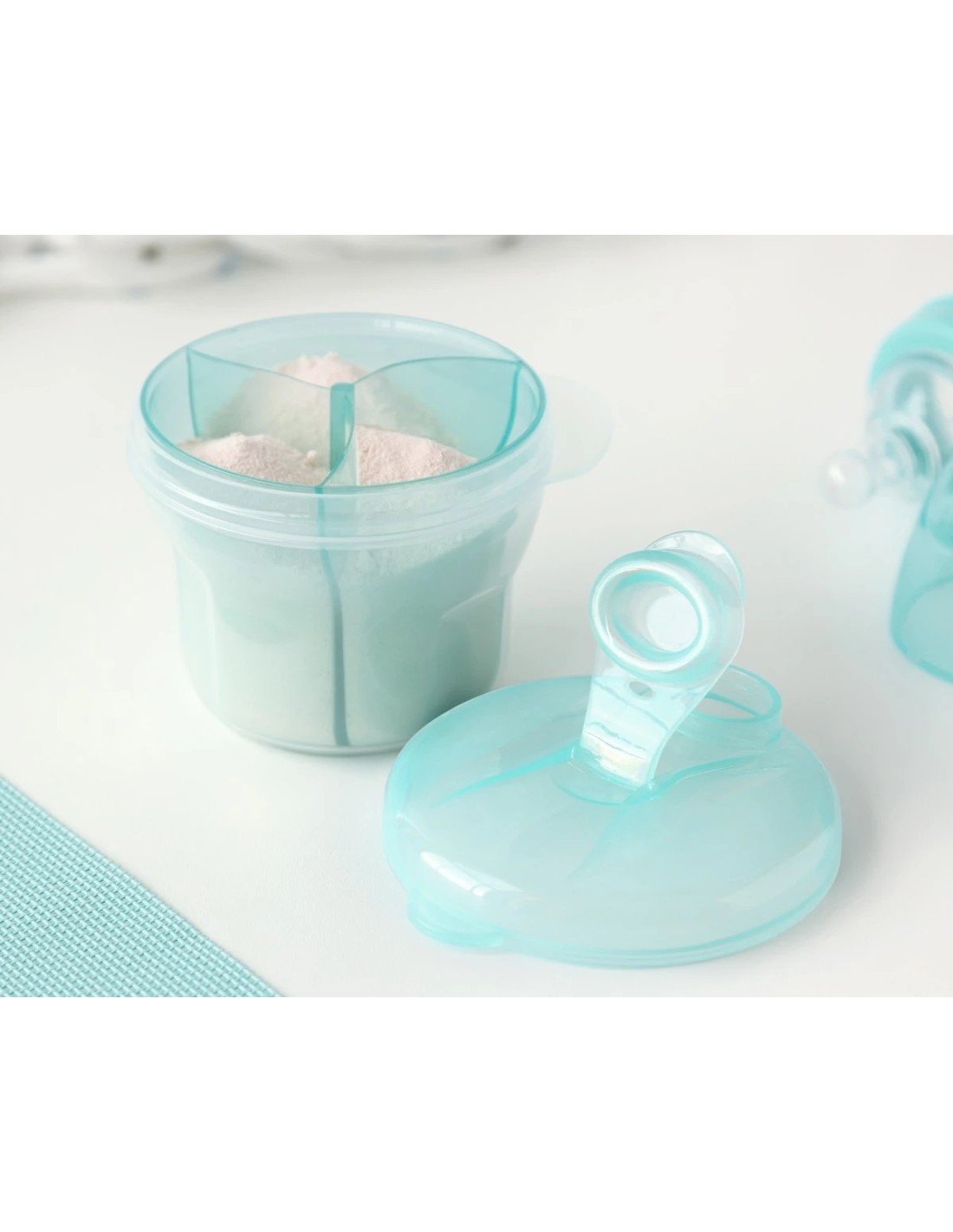 Dosatore latte in polvere girevole celeste a 3 scomparti | Shopincasa