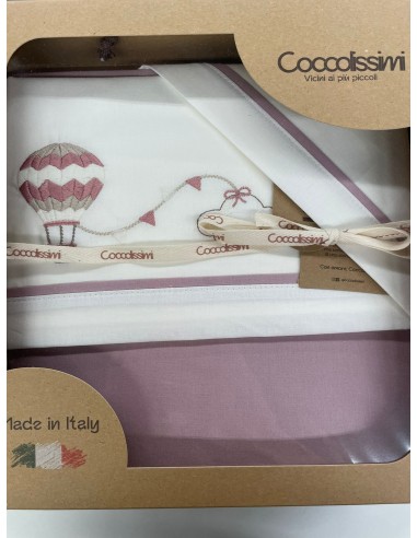 Completo 3 pezzi cotone lettino Balloon Old Rose | 100% cotone Made in Italy | Shopincasa