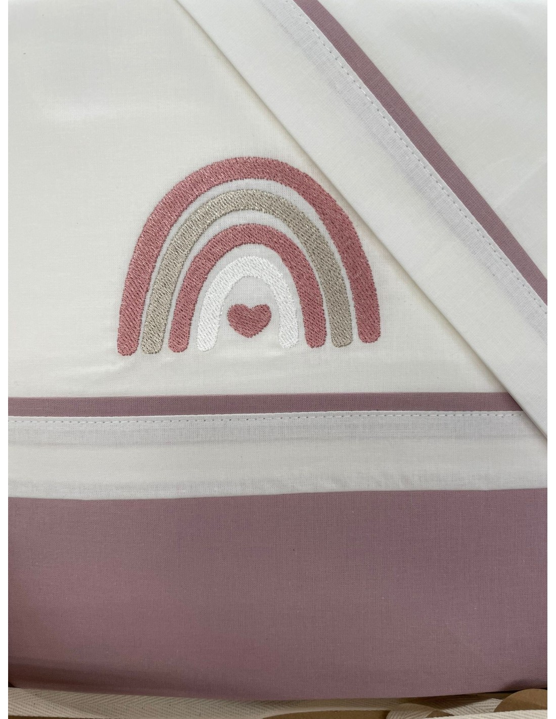 Completo 3 pezzi cotone lettino Rainbow Old Rose | 100% cotone Made in Italy | Shopincasa