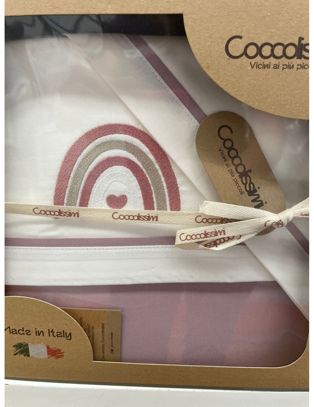 Completo 3 pezzi cotone lettino Rainbow Old Rose | 100% cotone Made in Italy | Shopincasa