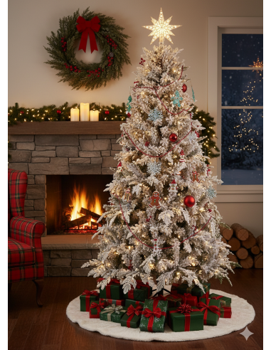 ALBERI DI NATALE: vendita online Albero di Natale Sole H230cm floccato con LED, abete artificiale PE e PVC con pigne e bacche...