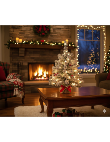 ALBERI DI NATALE: vendita online Albero Pinetto di Natale Floccato da 60 cm diametro 38cm con base juta in PVC di alta qualit...