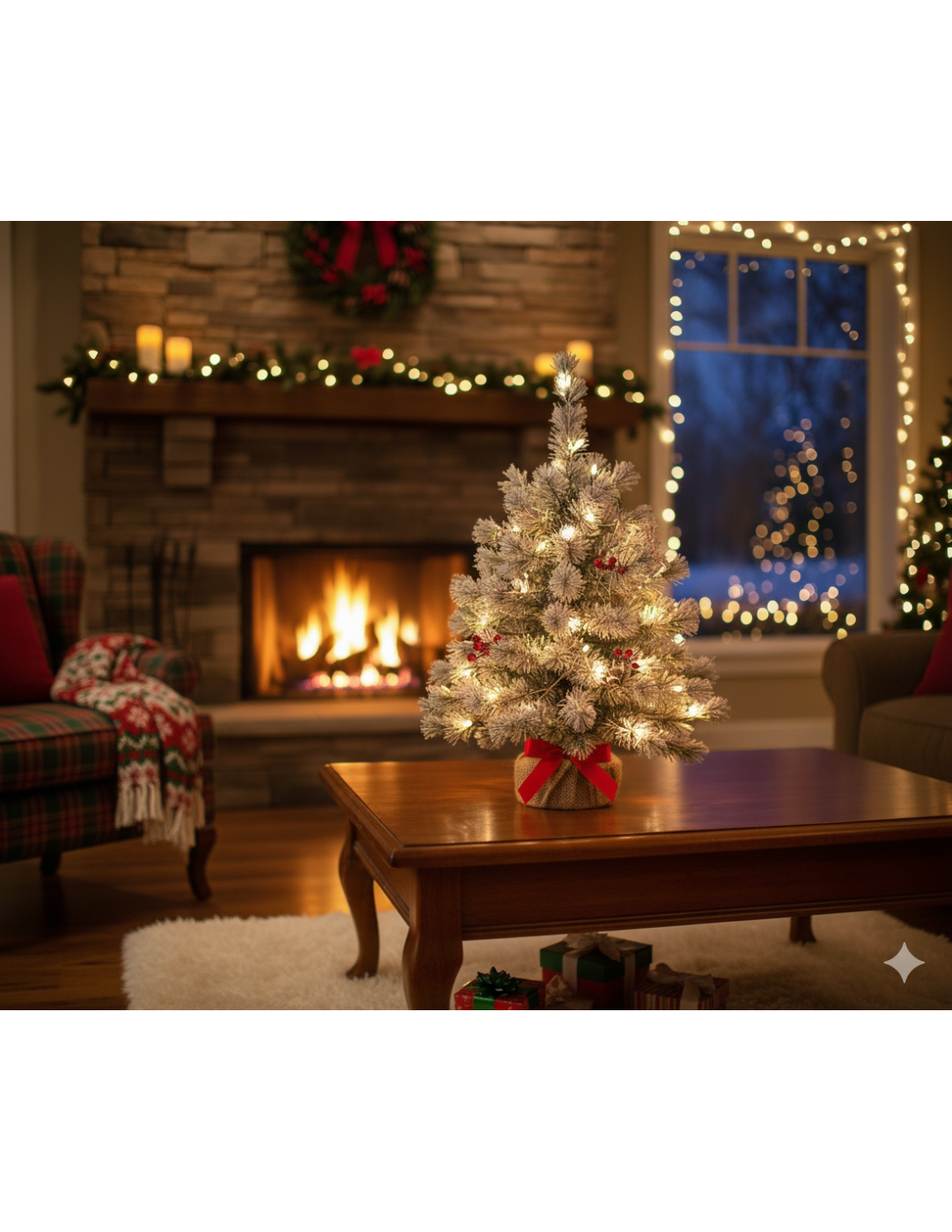 ALBERI DI NATALE: vendita online Albero Pinetto di Natale Floccato da 60 cm diametro 38cm con base juta in PVC di alta qualit...
