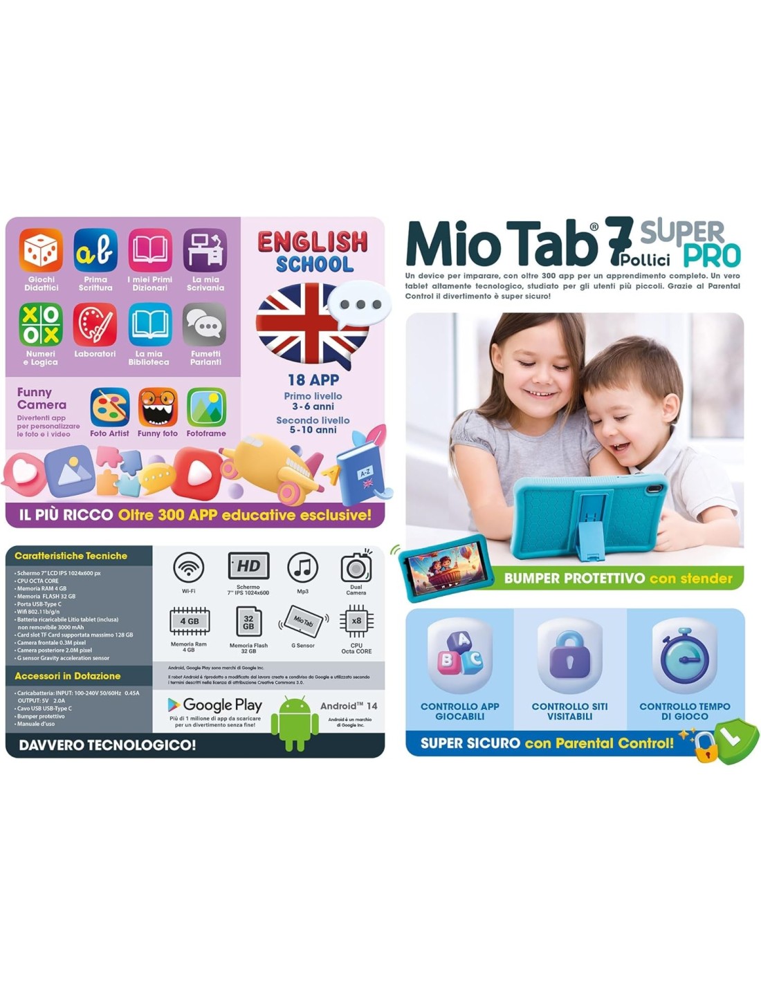PRESCOLARI: vendita online MIO TAB 7 SUPER PRO, TABLET EDUCATIVO, SCHERMO 7″, 32 GB, 4 GB RAM, ANDROID, BUMPER SILICONE in of...