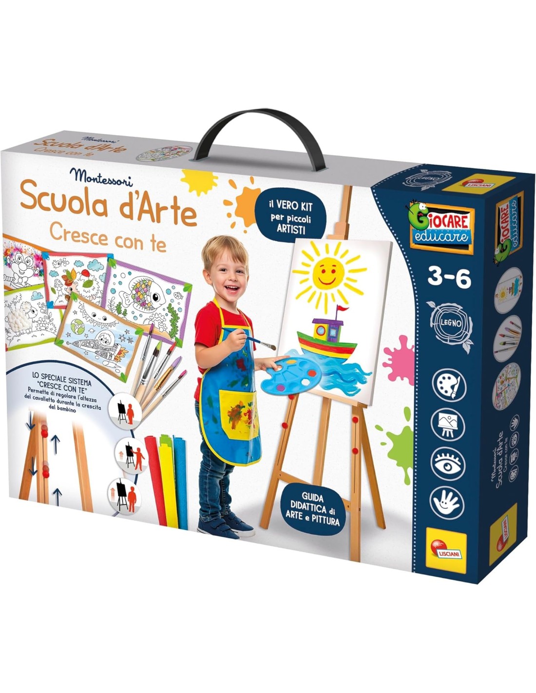 PRESCOLARI: vendita online MONTESSORI SCUOLA D’ARTE CRESCE CON TE, KIT ARTISTICO, CAVALLETTO REGOLABILE, ACQUARELLI, 45X62X7 ...