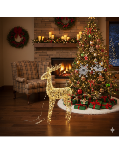 LUCI DI NATALE: vendita online Renna oro di Natale in metallo 51x19x85cm con 200 luci LED, decorazione luminosa elegante in o...