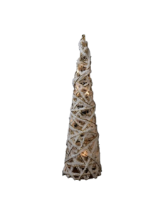 OGGETTISTICA NATALE: vendita online Albero cono di Natale bianco oro 16x60cm con 15 luci LED, decorazione luminosa elegante d...
