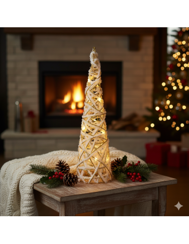 OGGETTISTICA NATALE: vendita online Albero cono di Natale bianco oro 16x60cm con 15 luci LED, decorazione luminosa elegante d...