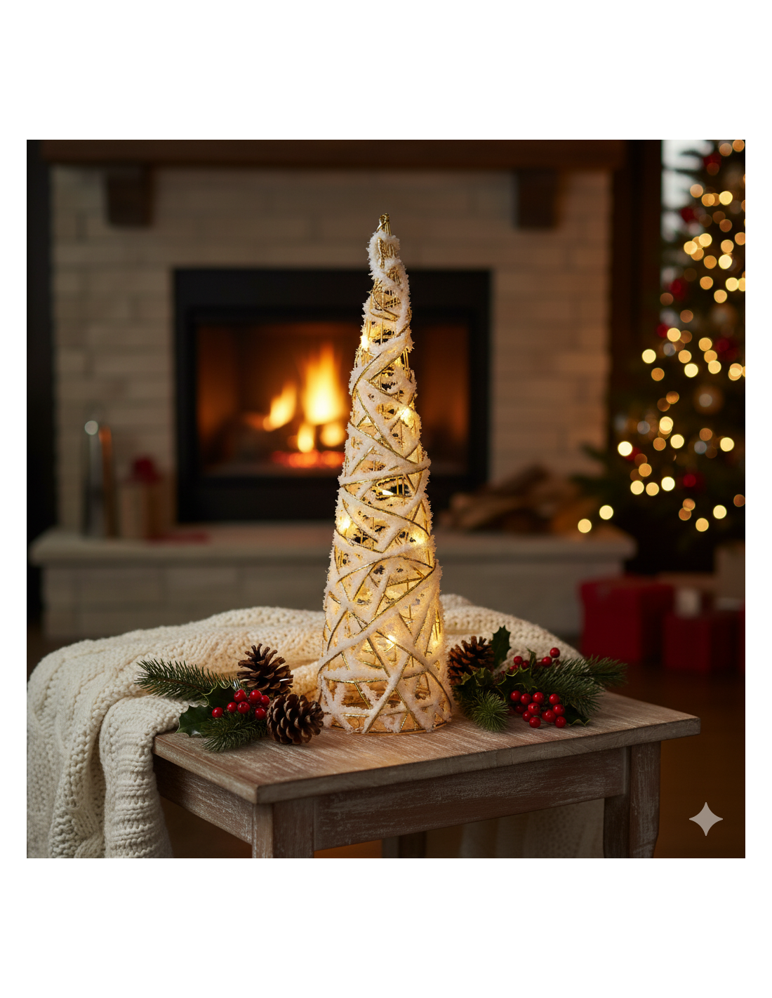 OGGETTISTICA NATALE: vendita online Albero cono di Natale bianco oro 16x60cm con 15 luci LED, decorazione luminosa elegante d...