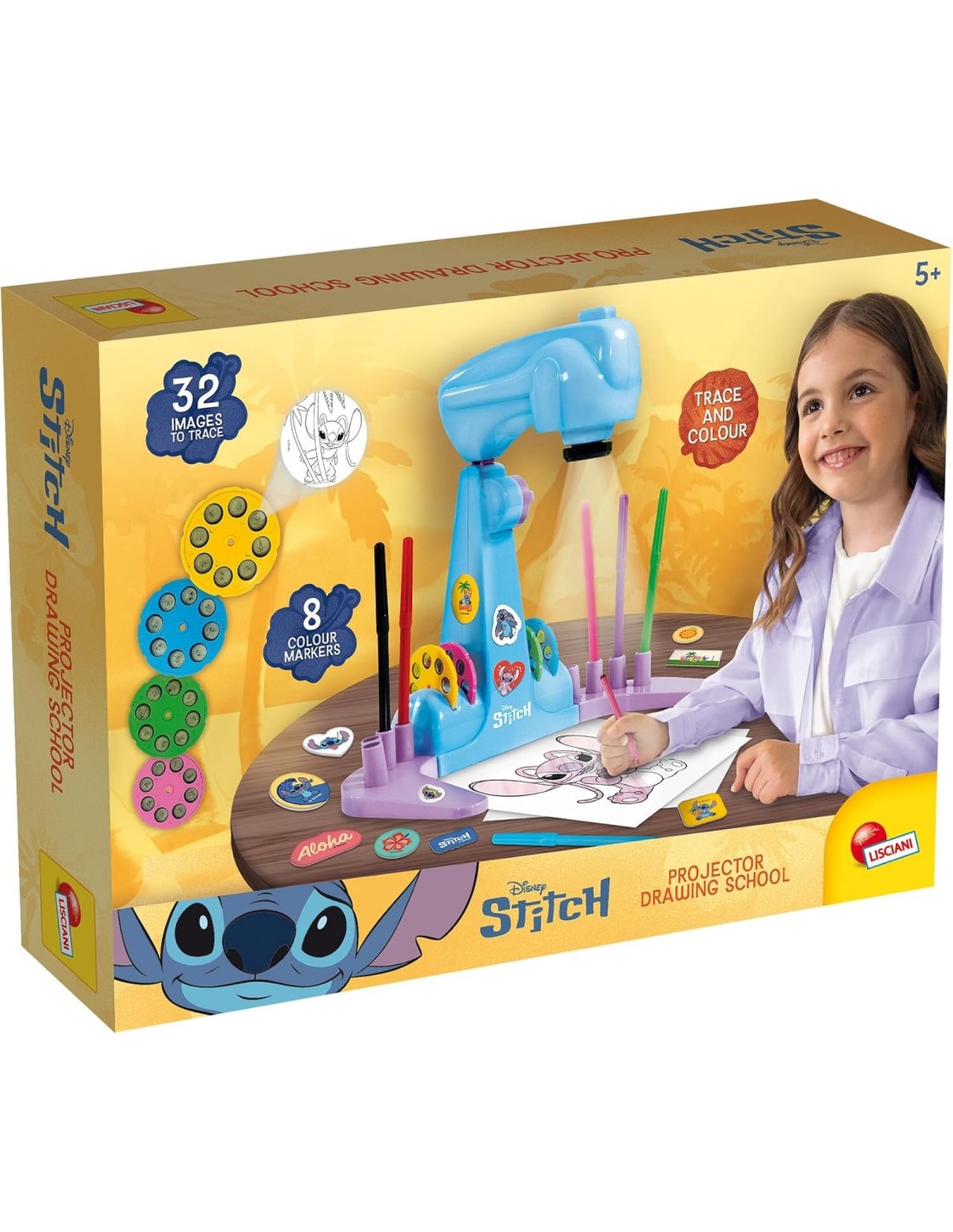 PRESCOLARI: vendita online PROIETTORE DI STITCH, IMPARA A DISEGNARE, 4 DISCHETTI IMMAGINI, PENNARELLI COLORATI, STICKERS, FOG...