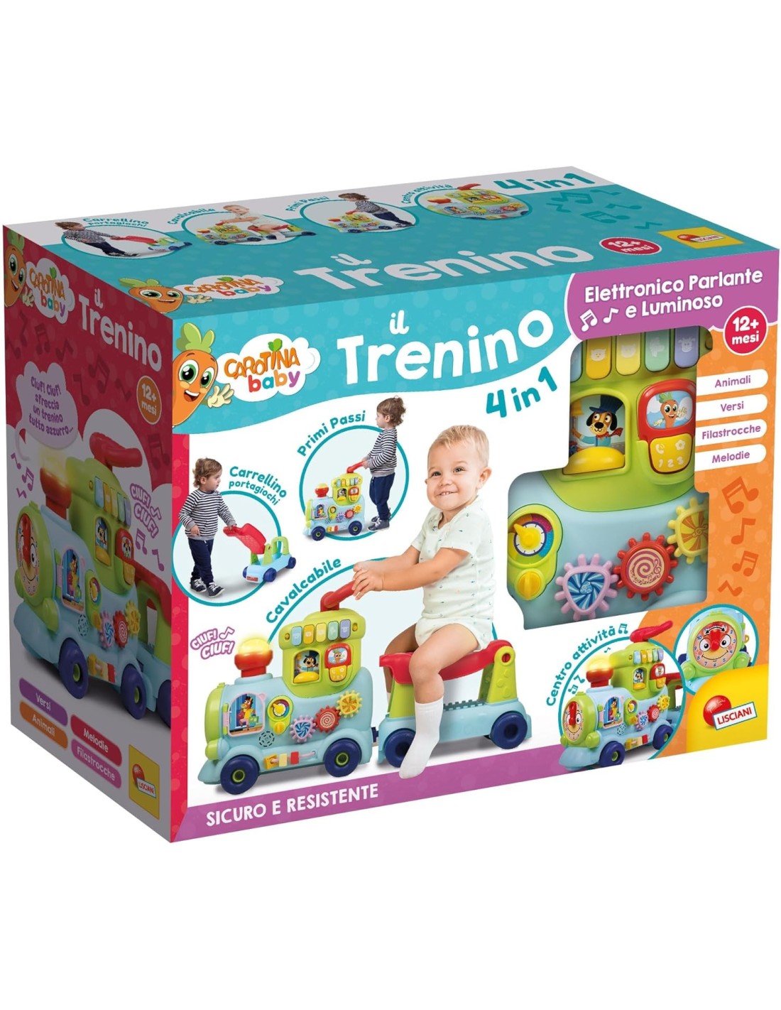 INFANZIA: vendita online TRENINO CAVALCABILE CAROTINA BABY, INTERATTIVO, EDUCATIVO, LUMINOSO, SUONI, LISCIANI GIOCHI in offerta