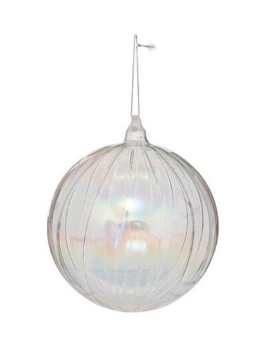 SFERE E PENDAGLI: vendita online Decorazione sfera di Natale 14cm in vetro trasparente a righe - La magia di Natale a casa tu...