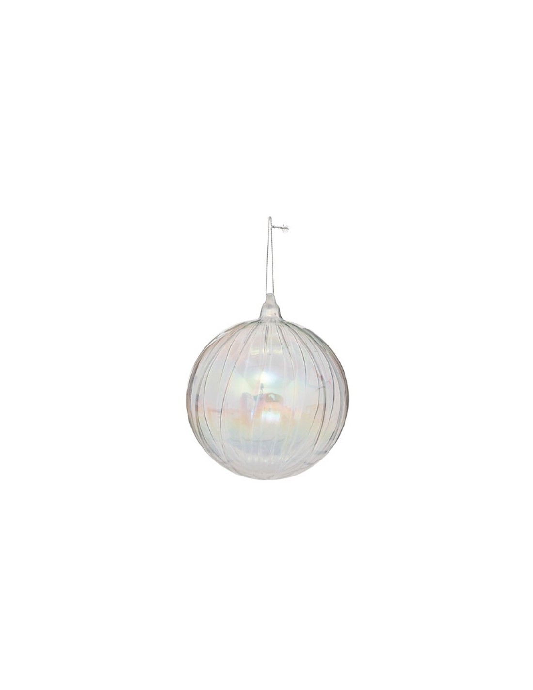 SFERE E PENDAGLI: vendita online Decorazione sfera di Natale 14cm in vetro trasparente a righe - La magia di Natale a casa tu...