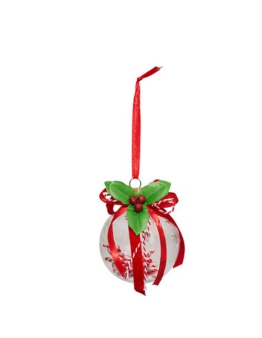 SFERE E PENDAGLI: vendita online Decorazione pendente sfera di Natale 8cm in plastica rosso/bianco con bastoncino di zucchero...