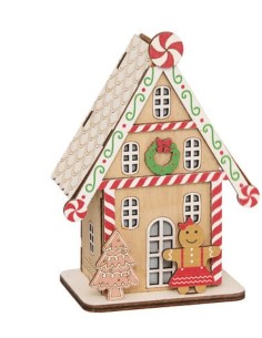 OGGETTISTICA NATALE: vendita online Lanterna Casetta di Pan di Zenzero 15cm con LED Caldo in MDF, Decorazione di Natale Fééri...