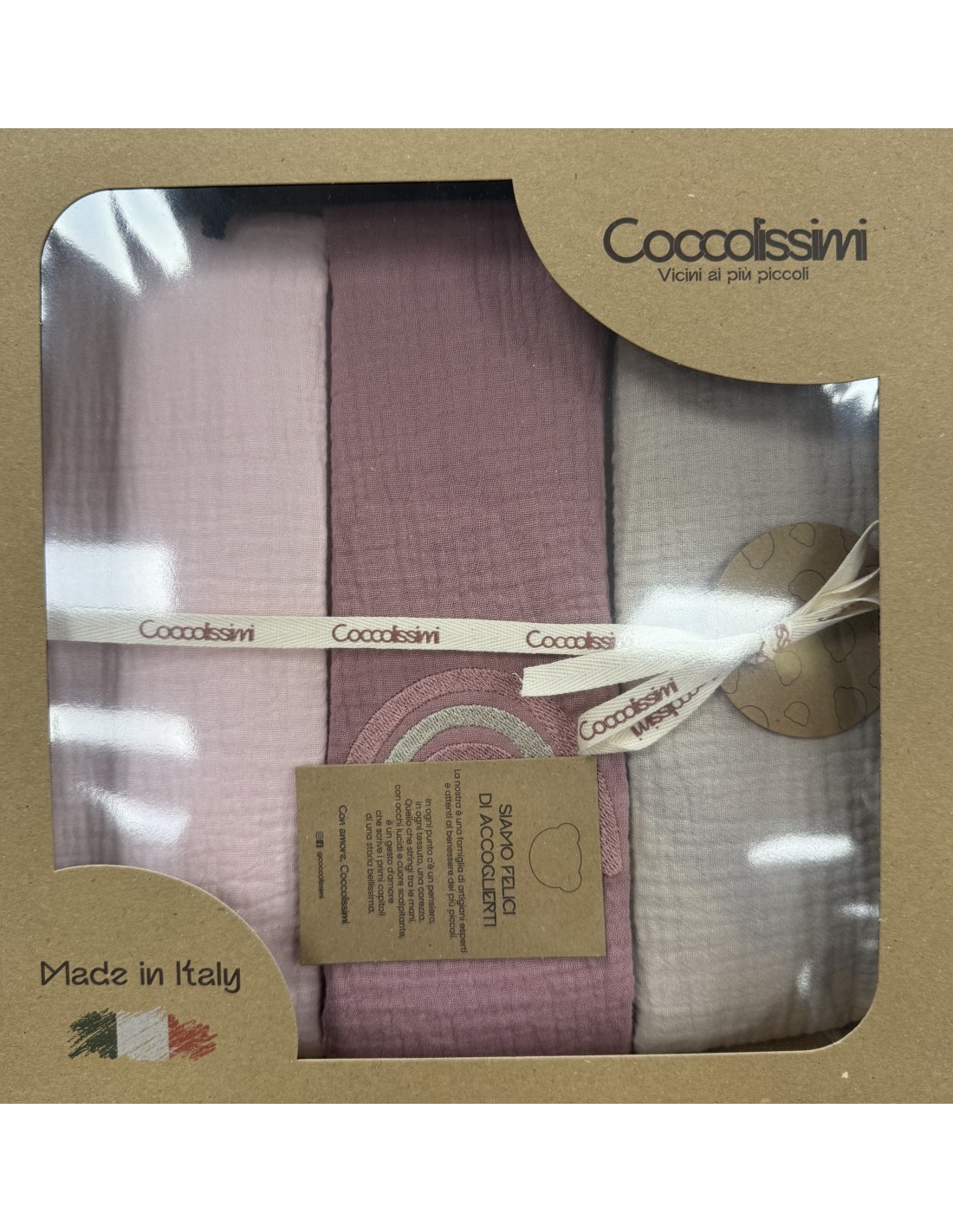 Tris mussole Rainbow Old Rose | 100% cotone Made in Italy | Shopincasa