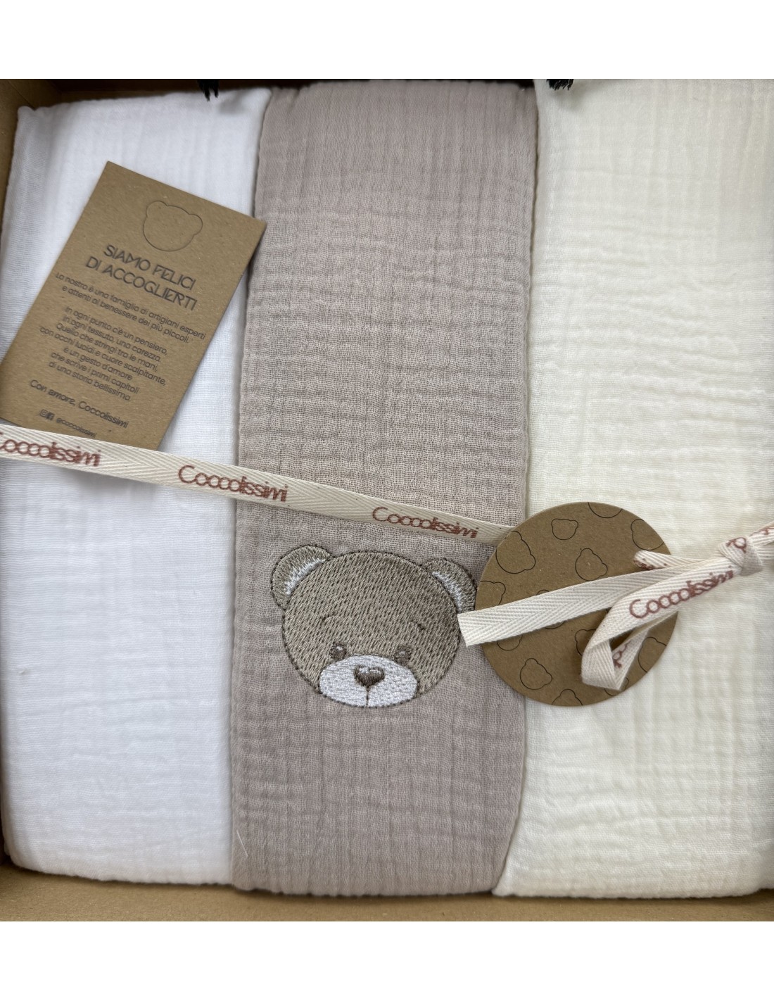 Tris mussole Teddy Moka | 100% cotone Made in Italy | Shopincasa