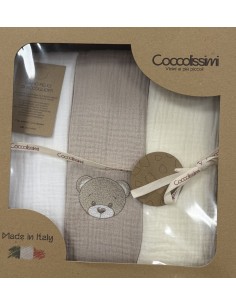 Tris mussole Teddy Moka | 100% cotone Made in Italy | Shopincasa