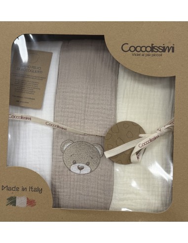 Tris mussole Teddy Moka | 100% cotone Made in Italy | Shopincasa