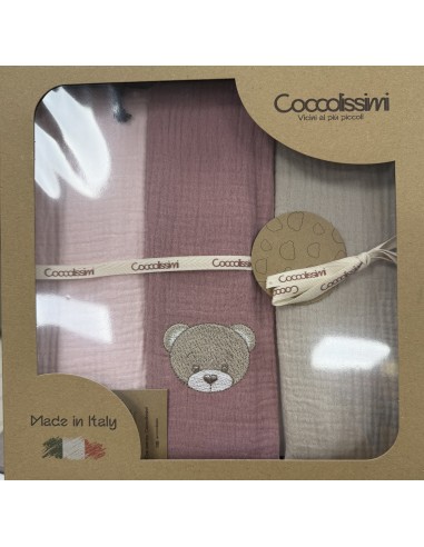 Tris mussole Teddy Old Rose | 100% cotone Made in Italy | Shopincasa