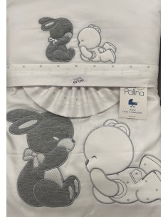 Completo piumone carrozzina Sempre Amici Grigio con due orsetti | 100% cotone Made in Italy | Shopincasa