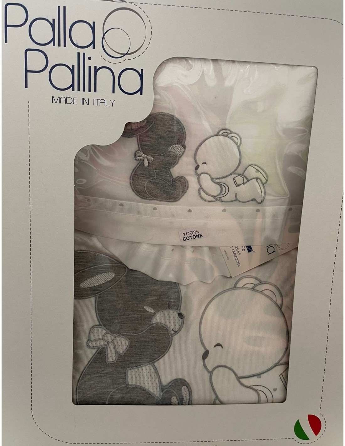 Completo piumone carrozzina Sempre Amici Grigio con due orsetti | 100% cotone Made in Italy | Shopincasa