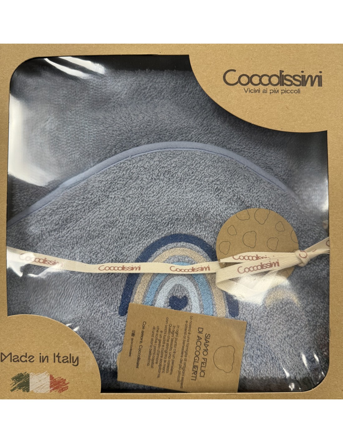 Accappatoio triangolo neonato Rainbow Avio | 100% spugna Made in Italy | Shopincasa