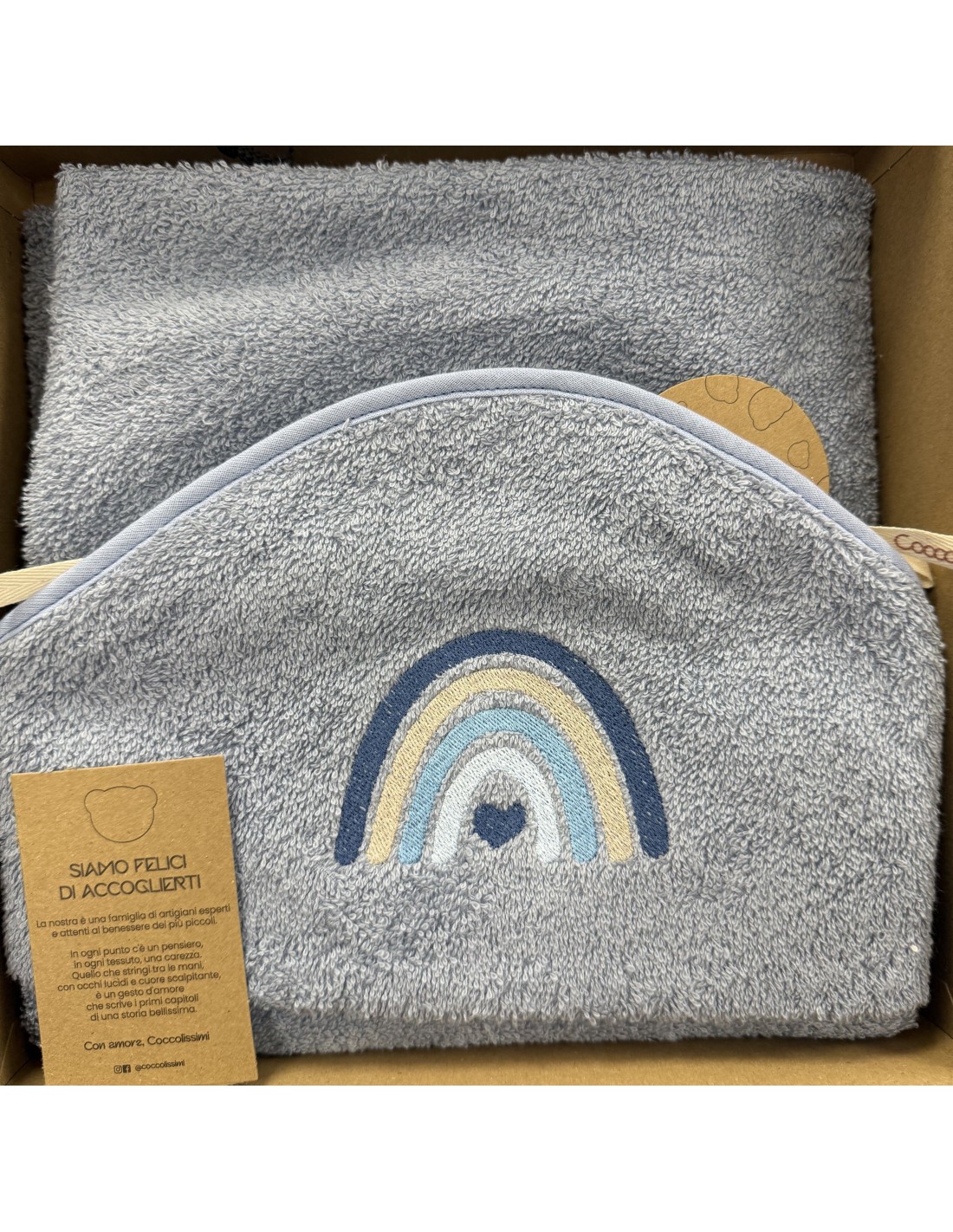 Accappatoio triangolo neonato Rainbow Avio | 100% spugna Made in Italy | Shopincasa