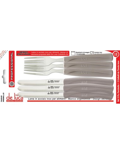 SET 3 COLTELLI E 3 FORCHETTE MANICO TORTORA