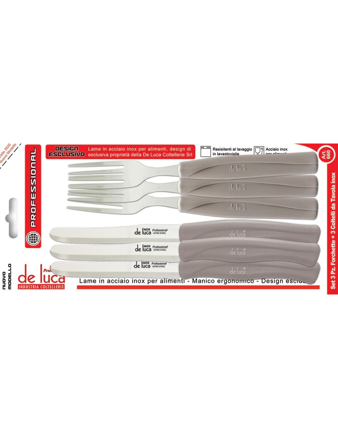 SET 3 COLTELLI E 3 FORCHETTE MANICO TORTORA