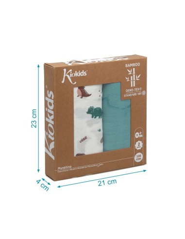 Set 2 museline dinosauri Sage 120x120 cm | Bambù e Cotone | Shopincasa.it