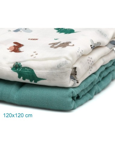 Set 2 museline dinosauri Sage 120x120 cm | Bambù e Cotone | Shopincasa.it