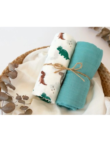Set 2 museline dinosauri Sage 120x120 cm | Bambù e Cotone | Shopincasa.it