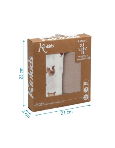 Set 2 mussole orsi marrone 120x120 cm | Bambù e Cotone | Shopincasa.it