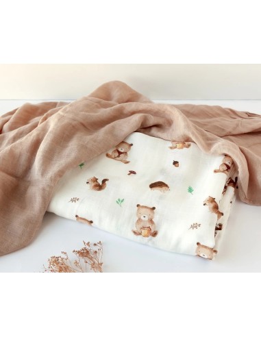 Set 2 mussole orsi marrone 120x120 cm | Bambù e Cotone | Shopincasa.it