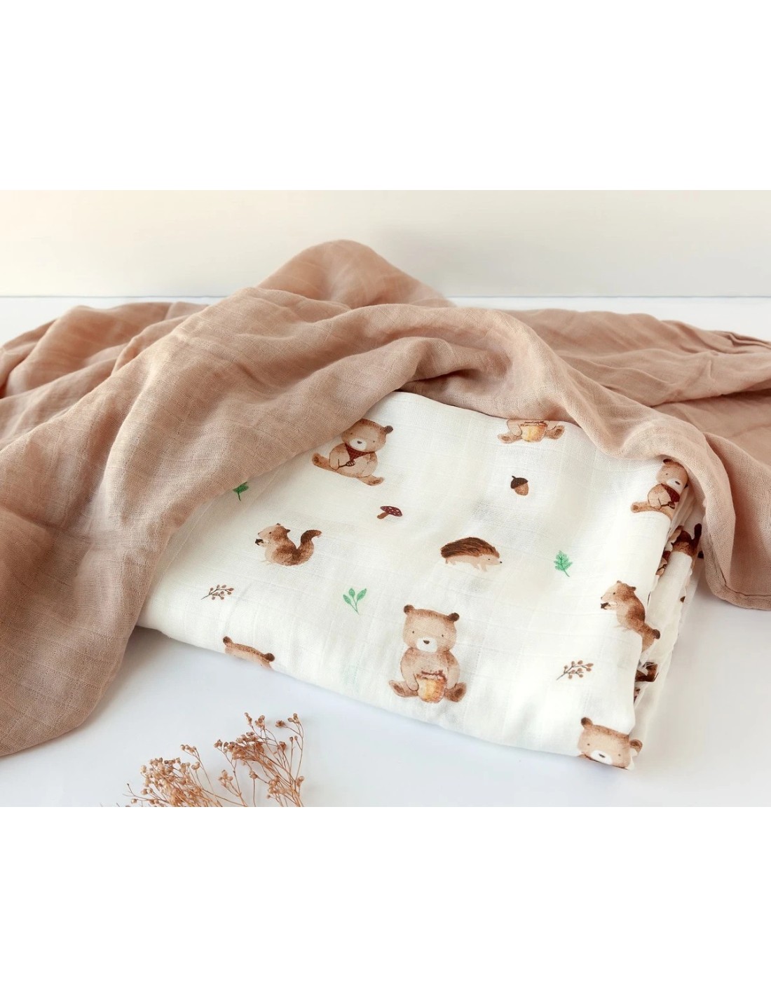 Set 2 mussole orsi marrone 120x120 cm | Bambù e Cotone | Shopincasa.it