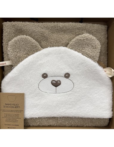 Accappatoio triangolo neonato Teddy Tortora Panna | 100% spugna Made in Italy | Shopincasa