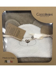 Accappatoio triangolo neonato Teddy Tortora Panna | 100% spugna Made in Italy | Shopincasa