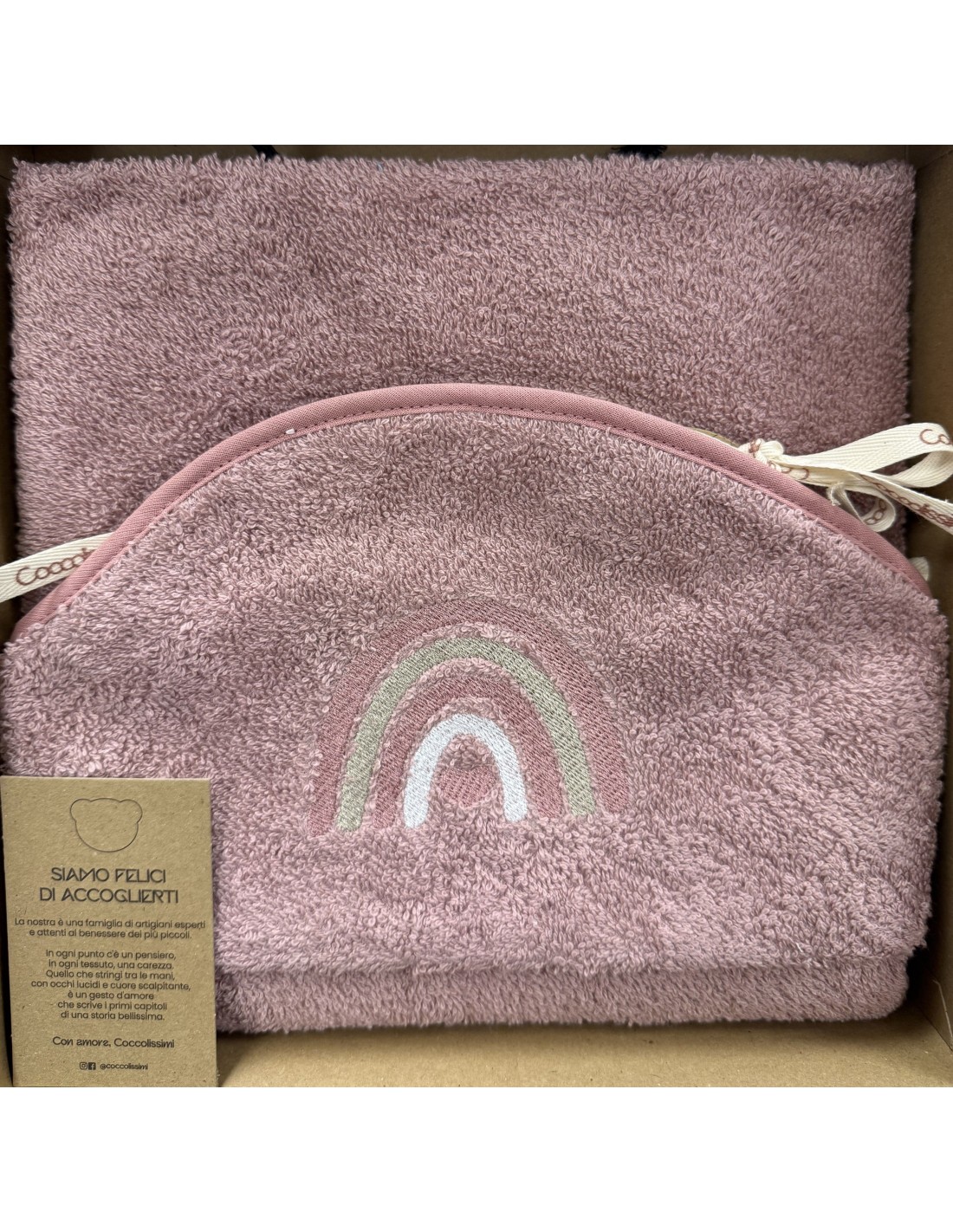 Accappatoio triangolo neonato Rainbow Old Rose | 100% spugna Made in Italy | Shopincasa