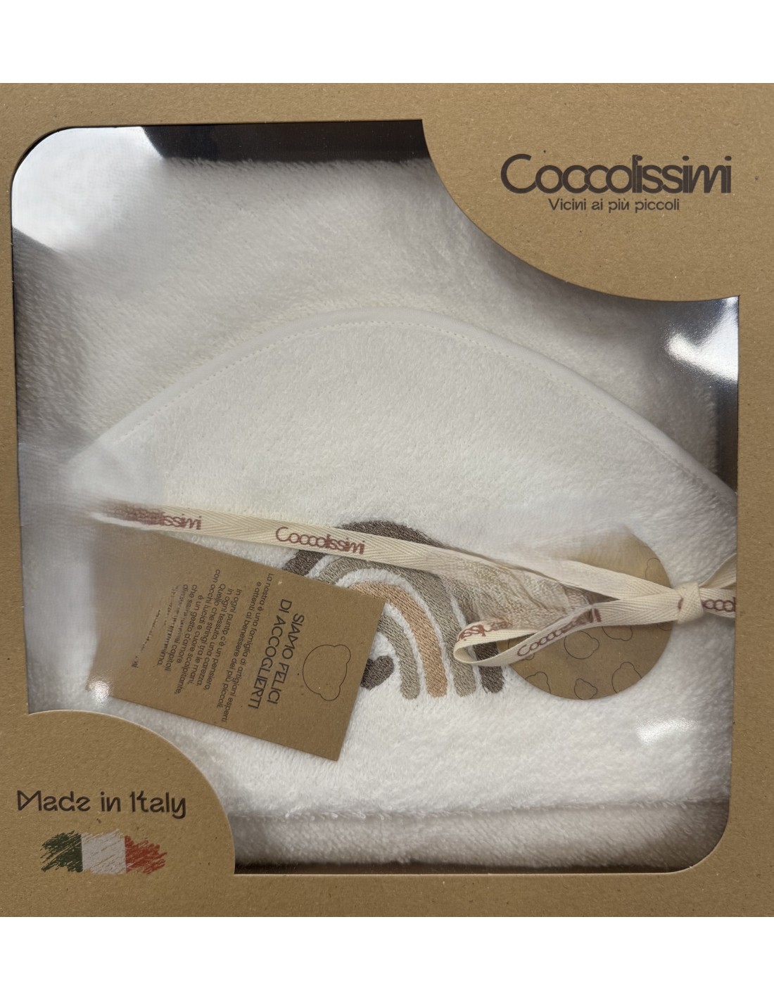 Accappatoio triangolo neonato Rainbow Panna | 100% spugna Made in Italy | Shopincasa