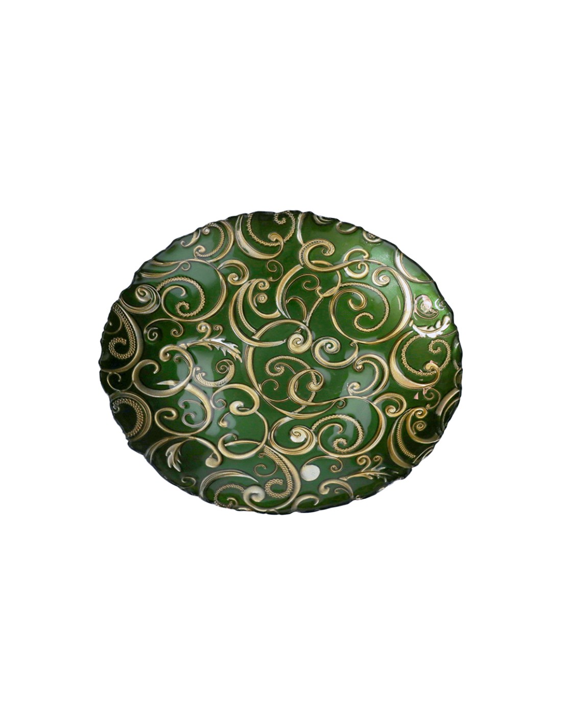 52737 CENTROTAVOLA VETRO 40CM VERDE FILO ORO
