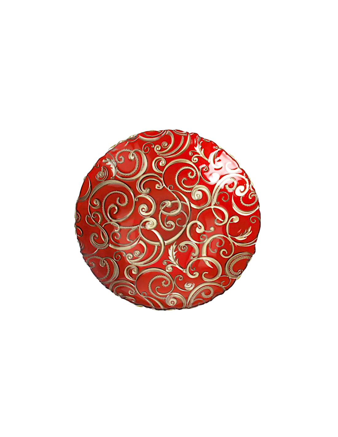 52743 CENTROTAVOLA VETRO 40CM ROSSO FILO ORO