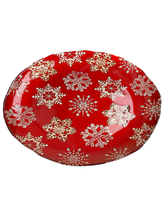 84329 PIATTO VETRO 38CM STELLINE ROSSO/ORO