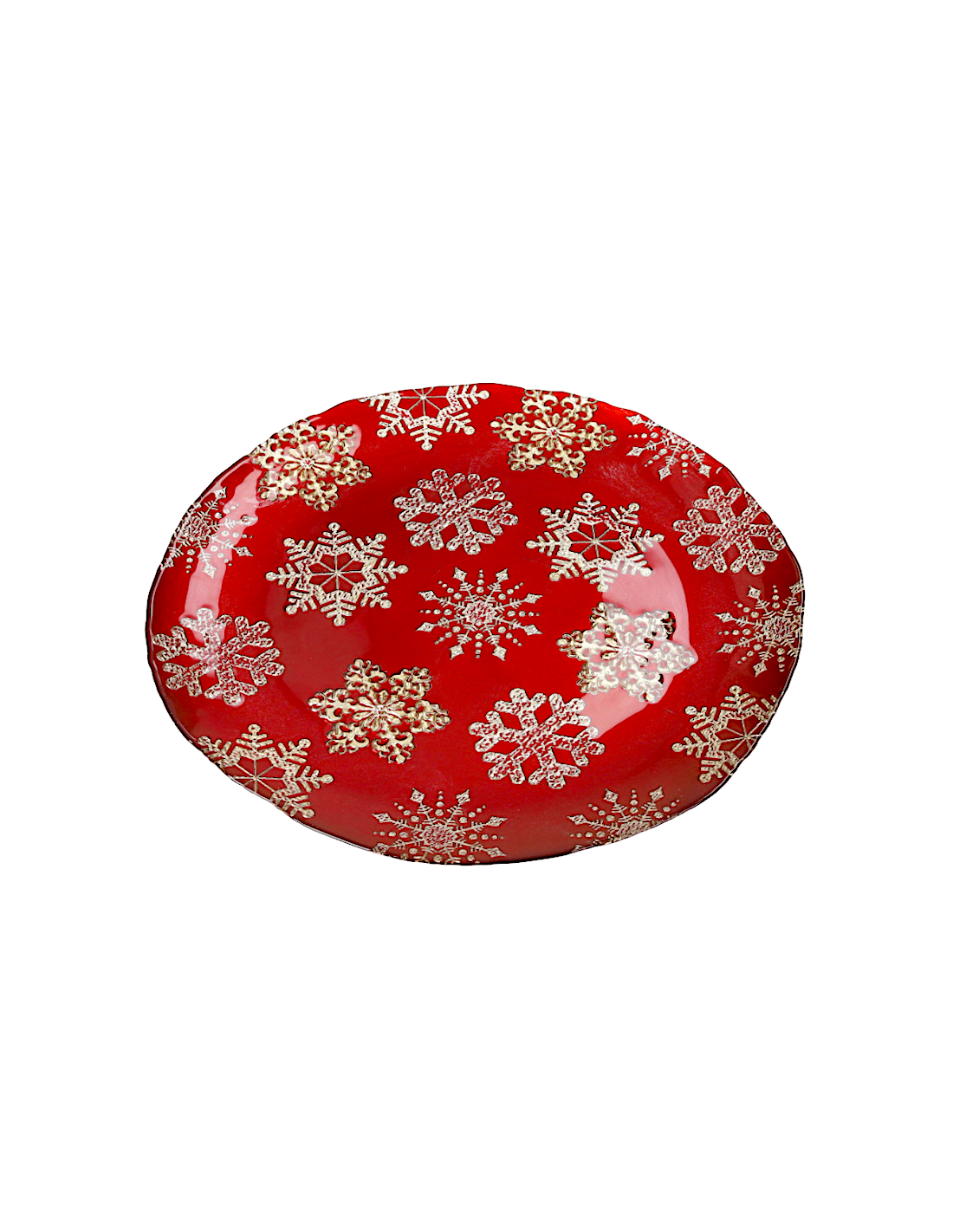 84329 PIATTO VETRO 38CM STELLINE ROSSO/ORO