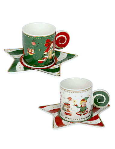 84560 SET 2 TAZZINE CAFFE ELFOMAGIA BIANCO/VERDE