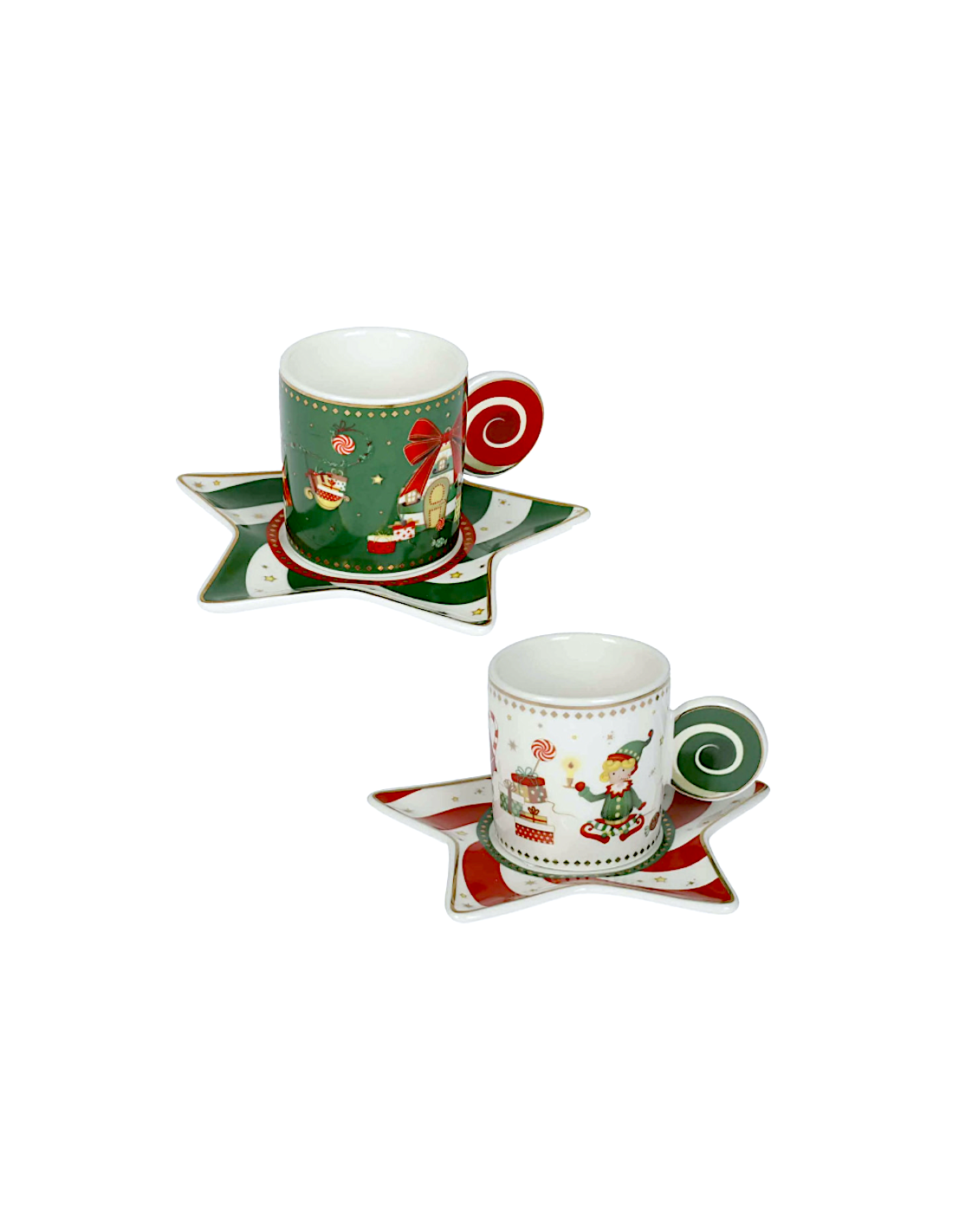 84560 SET 2 TAZZINE CAFFE ELFOMAGIA BIANCO/VERDE