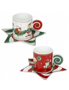 84561 SET 2 TAZZINE CAFFE ELFOMAGIA ROSSO/BIANCO