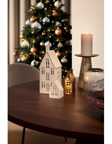 OGGETTISTICA NATALE: vendita online Casetta Dickens Cuore oro con LED H12,8cm in porcellana, decorazione natalizia luminosa a...